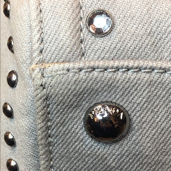 PRADA Canapa Bijoux 2-Way LT Grey Canvas Tote Bag Adorned with Crystals & Studs - Picture 13 of 17